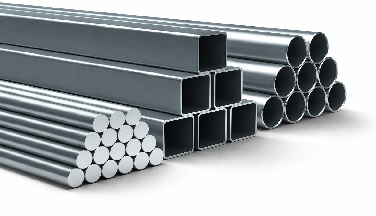 Stacked circular and square metal pipes