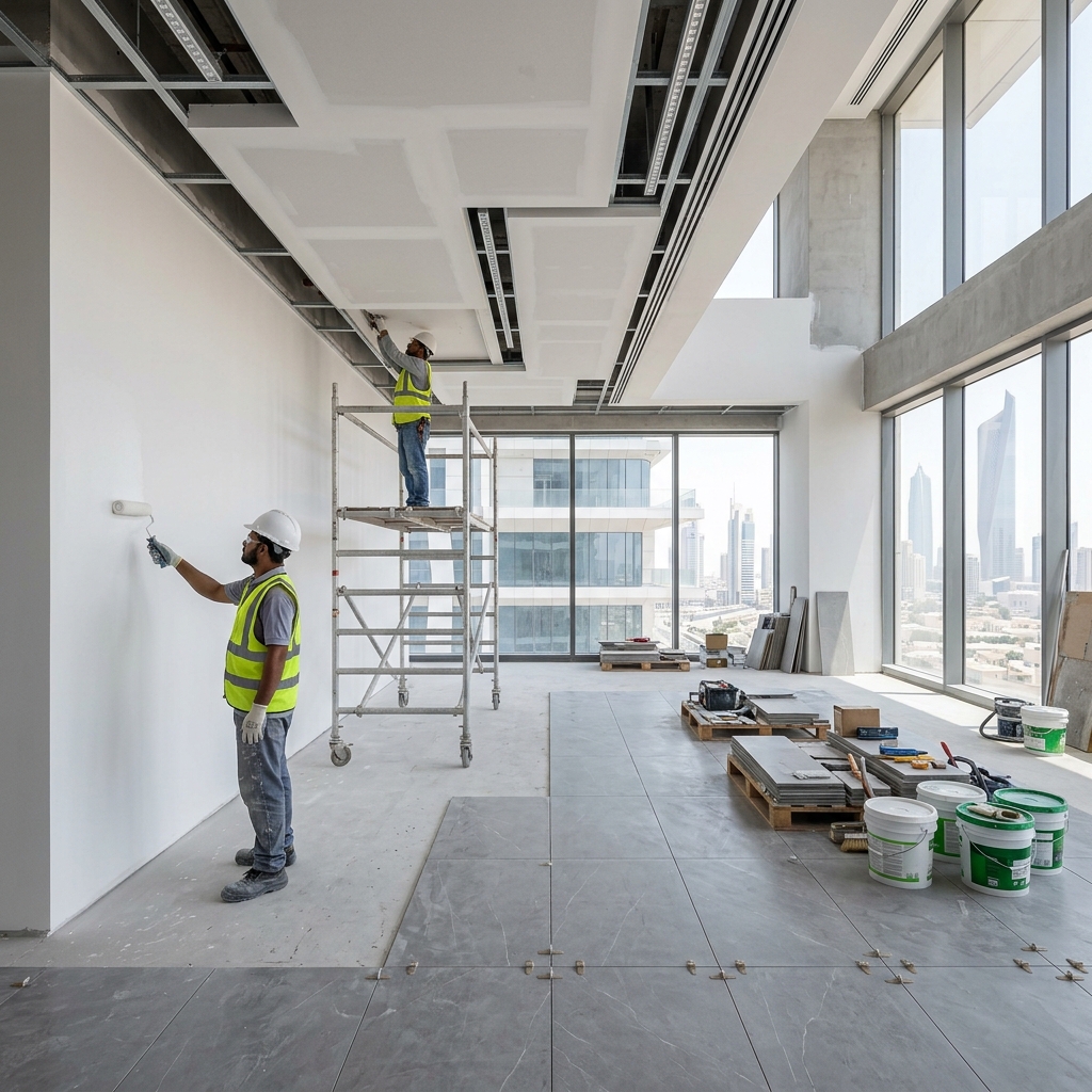 Interior and exterior finishing work in a modern construction project